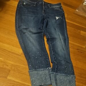 Soho Dark Blue Ankle Jeans with Rhinestone Details